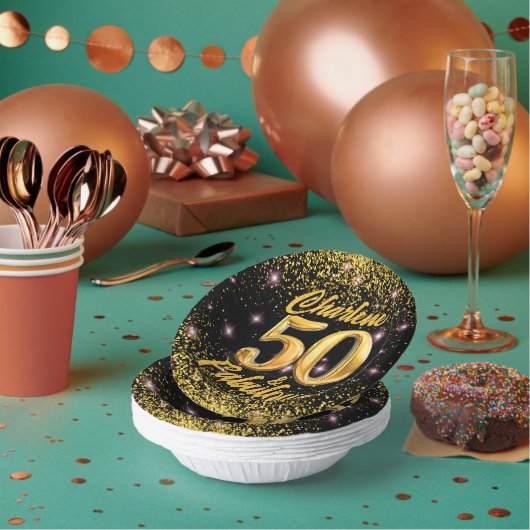 50素晴らしい金ゴールドグリッターピンクスターズ50誕生日 ペーパーボウル (複数)