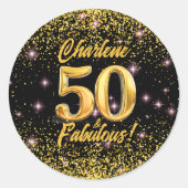 50素晴らしい金ゴールドグリッターピンクスターズ50誕生日 ラウンドシール (正面)