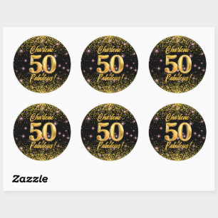 50素晴らしい金ゴールドグリッターピンクスターズ50誕生日 ラウンドシール