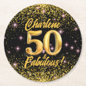 50素晴らしい金ゴールドグリッターピンクスターズ50誕生日 ラウンドペーパーコースター (正面)