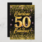 50素晴らしい金ゴールドグリッターピンクスターズ50誕生日 招待状 (正面/裏面)