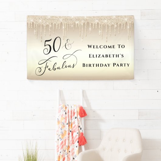 50素晴らしい金ゴールドグリッター誕生日 横断幕 (インサイチュ)