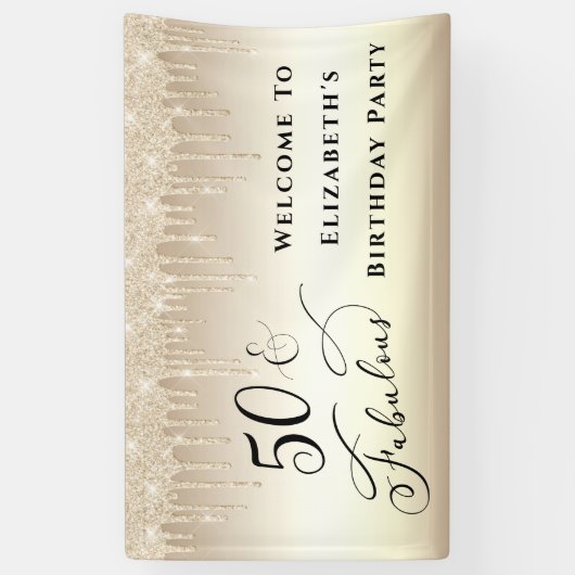 50素晴らしい金ゴールドグリッター誕生日 横断幕 (縦)