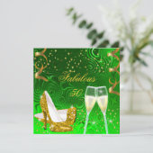 50素晴らしい金ゴールドライムグリッターハイヒール誕生日 招待状 (スタンド正面)