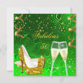 50素晴らしい金ゴールドライムグリッターハイヒール誕生日 招待状 (正面)