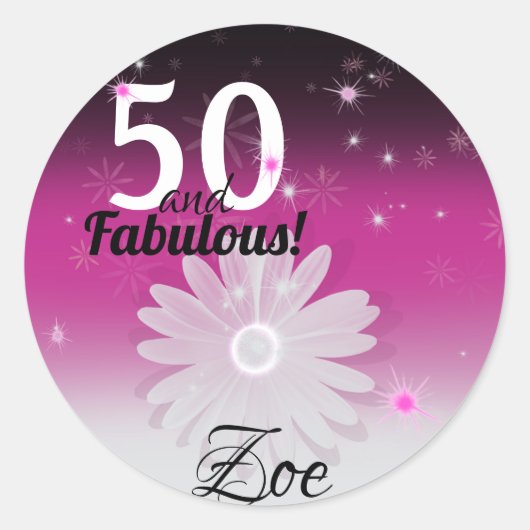 50素晴らしい黒、ピンク、白グラデーション、花 ラウンドシール (正面)