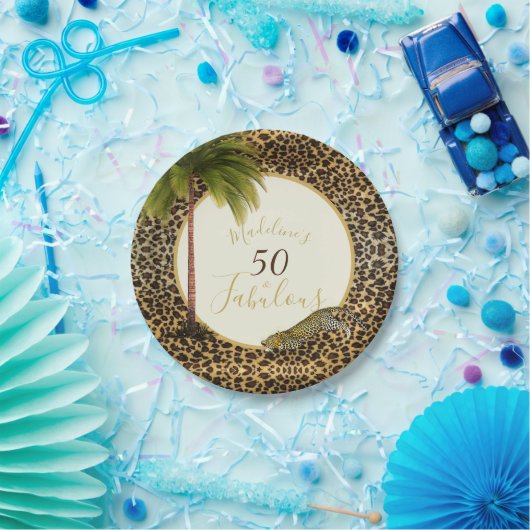 50素晴らしい50ヒョウ印刷ワイルド誕生日 ペーパープレート (パーティー)