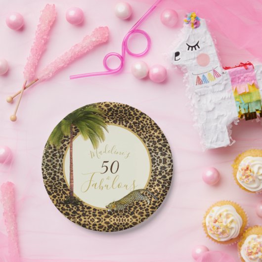 50素晴らしい50ヒョウ印刷ワイルド誕生日 ペーパープレート (パーティー)
