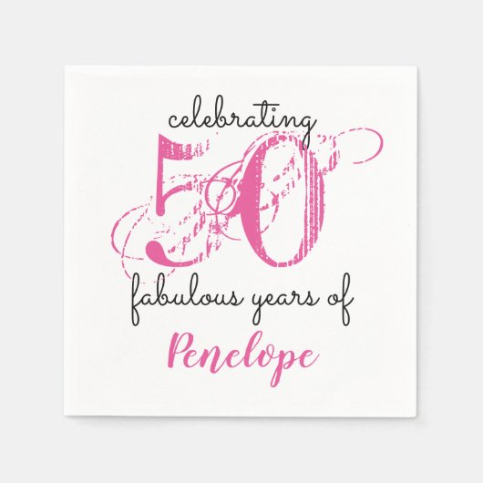 50素晴らしい50誕生日ピンク紙ナプキンス スタンダードカクテルナプキン (正面)