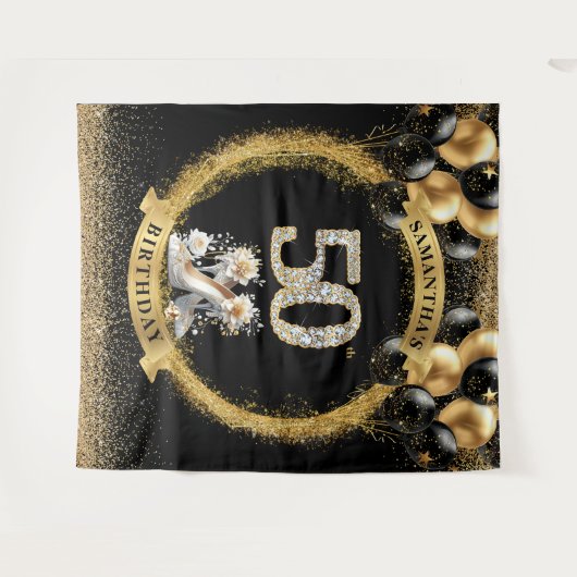 50素晴らし番目の誕生日ダイアモンド数ハイヒール タペストリー (正面(横))