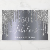 50素晴カスタムらしい誕生日グリッタースパークルシルバー スパークリングワインラベル (シングルラベル)