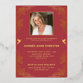 50素晴モダンらしい写真誕生日赤金ゴールド 箔招待状 (裏面)