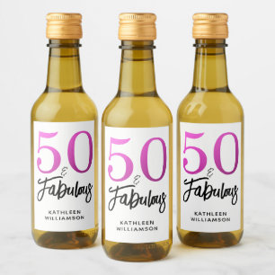 50素晴モダンらしい名前をカスタムする50番目の誕生日ピンク ワインラベル