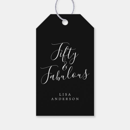 50素晴モダンらしい白黒名50誕生日 ギフトタグ (正面)