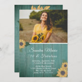 50素朴と素晴らしい |ひまわりグリーン誕生日 招待状 (正面/裏面)