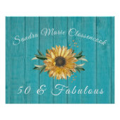 50素朴と素晴らしい |ひまわりティール（緑がかった色）誕生日 ポスター (正面)