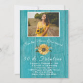 50素朴と素晴らしい |ひまわりティール(緑がかった色)誕生日 招待状 (正面)