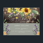 50素朴誕生日ひまわりセージ誕生日 インビテーションポストカード<br><div class="desc">50th素朴サプライズ誕生日パーティーへの招待。ヒマワリとラベンダーライト、木材。木製フェンス。セージ。</div>