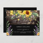 50素朴誕生日ひまわりブラック誕生日 インビテーションポストカード (正面/裏面)