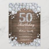 50素朴誕生日シルバーダイヤモンド 招待状 (正面/裏面)