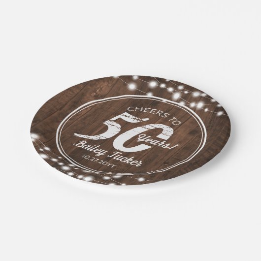 50素朴誕生日ストリングライト誕生パーティー ペーパープレート (アングル)