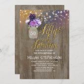 50素朴誕生日 – パープルフラワーズメイソンジャー金ゴールド 招待状 (正面/裏面)