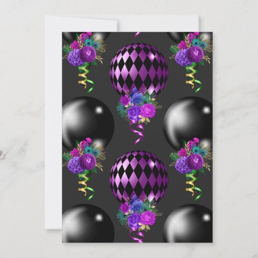50紫エレガントカスタムの風船で素晴らしい 招待状 (裏面)