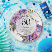 50結婚年の金ゴールド・フレームバラ ペーパープレート (パーティー)