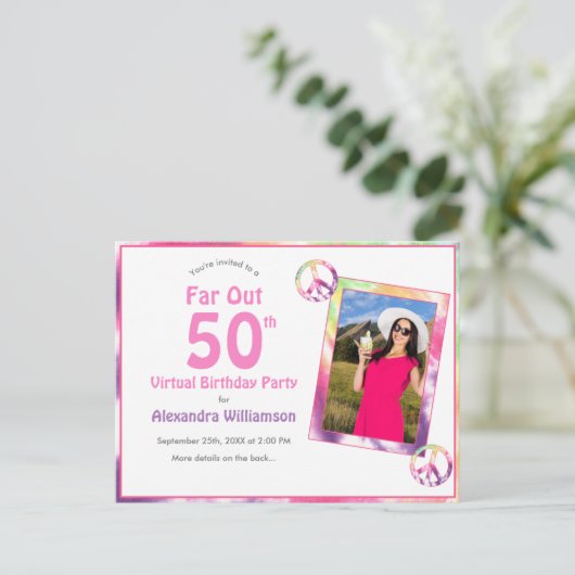 50絞り染めのVirtual Birthday Partyの写真 インビテーションポストカード (スタンド正面)