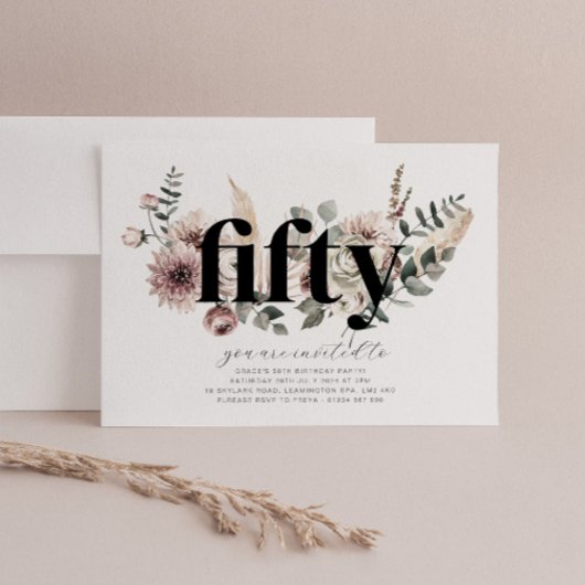50花模様- 50誕生日招待状 招待状