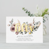 50花模様- 50誕生日-金ゴールド 箔招待状 (立ち正面)