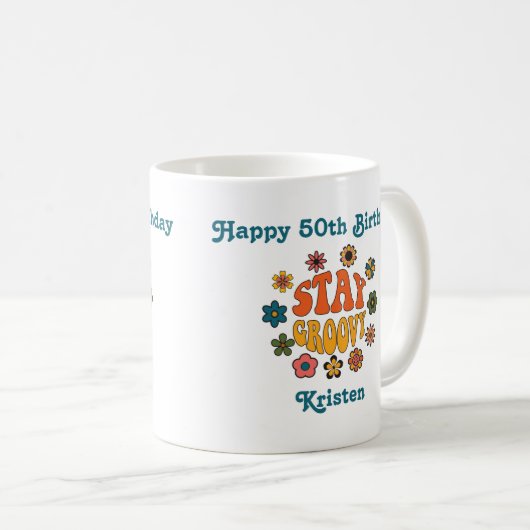 50誕生日かわいい名前モダンヴィンテージGroovy コーヒーマグカップ (正面右)