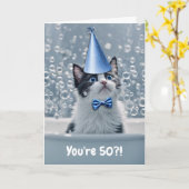 50誕生日かわいい猫がお風呂に カード (黄色い花)