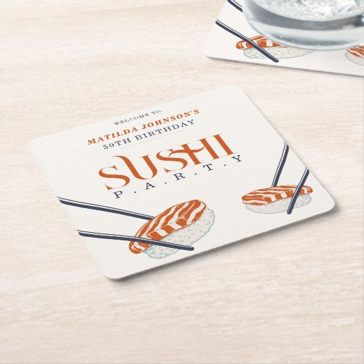 50誕生日すしパーティーシンプルレトロ スクエアペーパーコースター (アングル)