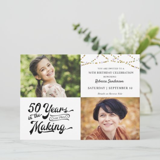 50誕生日その後&今の写真ストリングライトインヴィ 招待状 (スタンド正面)