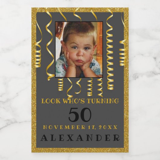 50誕生日とフォト金ゴールドグリッタールック フードラベル (シングルラベル)