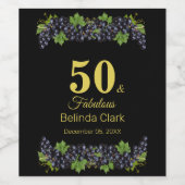 50誕生日と紫ブドウの黒 ワインラベル (シングルラベル)