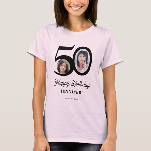 50誕生日の写真パーソナライズされた名 Tシャツ (正面)