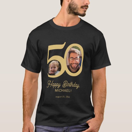 50誕生日の写真パーソナライズされた名 Tシャツ (正面)