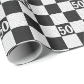 50誕生日の白黒チェック ラッピングペーパー (ロールコーナー)
