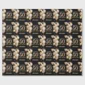 50誕生日の黒と金ゴールドグリッター気球 ラッピングペーパー (フラット)
