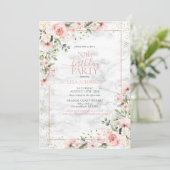 50誕生日ほこりっぽいピンク金ゴールド水彩大理石 招待状 (スタンド正面)