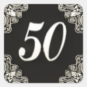 50誕生日またはアニバーサリーガルシルバーブラック スクエアシール