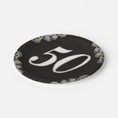 50誕生日またはアニバーサリーガルシルバーブラック ペーパープレート (アングル)