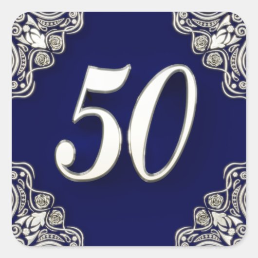 50誕生日またはアニバーサリーガルシルバーブルー スクエアシール (正面)