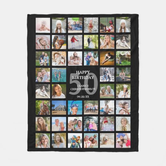50誕生日または任意の年齢の誕生日44フォトコラージュ フリースブランケット (正面)
