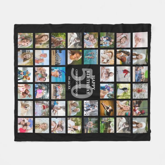 50誕生日または任意の年齢の誕生日44フォトコラージュ フリースブランケット (正面(横))