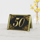 50誕生日または記念日の金ゴールドとブラック カード (黄色い花)