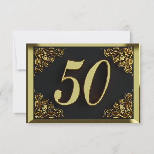 50誕生日または記念日の金ゴールドとブラック 出欠カード (裏面)