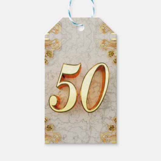50誕生日または記念日の金ゴールドと大理石 ギフトタグ (正面)